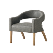 Modern Mid-Century PU Upholstered Open Back Armchair with Weathered Rubberwood Legs, Gray, for Living Room Bedroom Dining Room Cafes