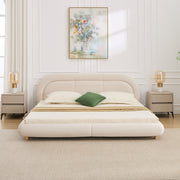 King Size,Modern Curved Upholstered Low Profile Platform Bed with Rounded Headboard(Velvet,Beige)