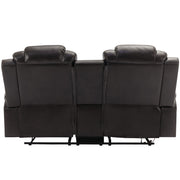 3 Pieces Recliner Sofa Sets Home Theater Seating Manual Recliner Chair & Center Console And LED Light Strip For Living Room - Brown