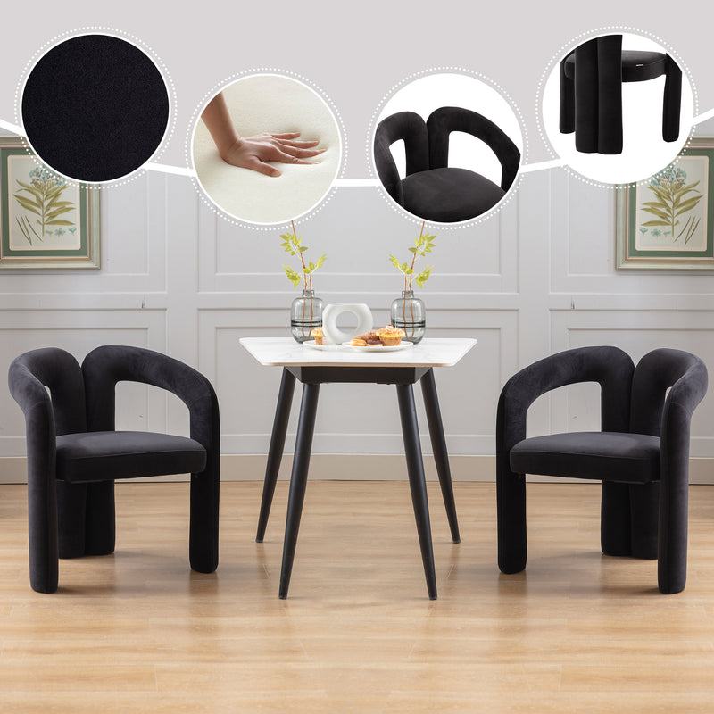 Contemporary Designed Velvet Fabric Upholstered Accent/Dining Chair /Barrel Side Chairs Kitchen Armchair for Living Room set of 2 (Black Velvet)