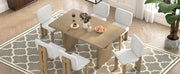 TREXM 7-Piece Retro Dining Table Set for 6, 60' Wood Dining Table Set for 6 with Upholstered Chairs and Designed Trestle Base for kitchen & Dining Room (Natural Wood Wash)