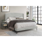 Boucle Fabric Upholstered Full Size Platform Bed Frame, Round Arc Wing Back Headboard, Light Gray
