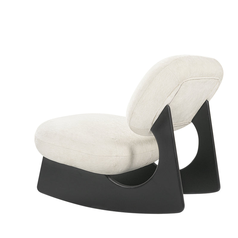 Modern Curved Hollow Base Rocking Accent Chair, Soft Textured Chenille Upholstered Armless Rocker Lounge Chair, Unique Sculptural Rocking Chair for Living Room Bedroom Nursery