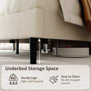 King Size Bed frame, Velvet Upholstered Platform Bed with Height-Adjustable Headboard, Sturdy Frame and Alats, Quiet Design, No-Spring Mattress Compatible, Easy to Assemble, Beige