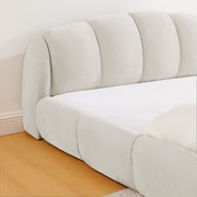 Queen Size Elegant Chenille Upholstered Platform Bed Frame, Thick Curved Headboard & Wrapped Footboard, Low Profile Floor Bed, No Box Spring Required, Easy Assembly, Beige