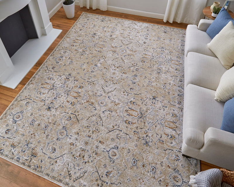 Pasha Transitional Distressed, Taupe/Ivory/Blue