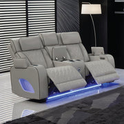 Fortuner Power Reclining 3Pc Living Room Set in Gray Faux Leather with LED Lights, Massage Function, Bluetooth Speakers and Wireless Charging