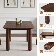 63' Solid Wood Dining Table Set with 6 Upholstered Chairs, Farmhouse Dinner Table Set of 7 Piece with Walnut Finish & Beige Chenille Seats, Heavy-Duty Support up to 1000 lbs, Easy Assembly