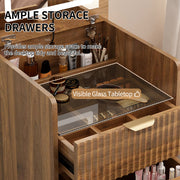 3 in 1 Vanity Desk with 3 Drawers and Rolling Stool, Compact Vanity with Flip Top Mirror and Lights, Modern Small Makeup Vanity Table (Walnut Color)