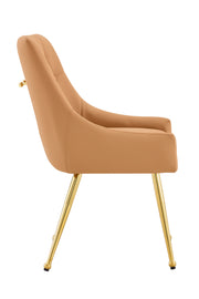Leather Upholstered Modern Dining Chair with Diamond Tufted Button Back - Dining Room Negotiation Room Cafe Office Accent Chair (Light Brown, Set of 2)
