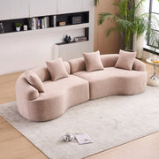 LY-025 Modular Sleeper Sectional Sofa, 4-Seater with Wood Grain Chenille Fabric, Warm Beige Convertible Sofa Bed, 30D High-Density Sponge Couch for Apartment & Living Room