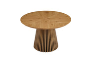 Round wooden dining table + 4 brown wicker dining chairs in Bohemian medieval style with soft beige sponge cushions