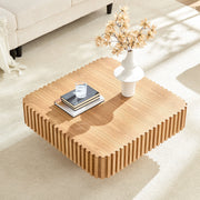Modern 35.43 Inch Handcraft Drum Coffee Table Square Coffee Table for Living Room,Small Wooden Coffee Table with Sturdy MDF Pedesta,Narual Color