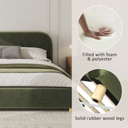 California King Size Upholstered Bed Frame With Velvet Fabric And Curve Design Thick Headboard, Solid Wood Legs, Olive Green (old sku N757P411871V)