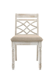 Havanna - 5 Piece Wide Round Dining Table With Off White Chairs (Set of 5) - Vintage Walnut