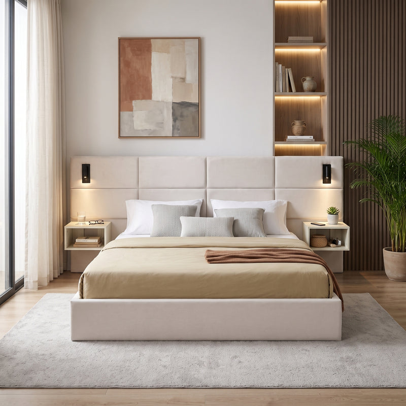 Soft, Comfortable, Luxurious Upholstered Smart Bed with Reading Light,King