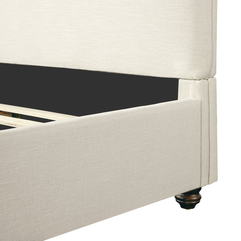 Queen Size Upholstered Bed Frame With Linen Fabric, Thick Headboard And Solid Wood Legs, Beige