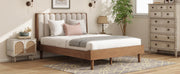 Queen Size Wood Bed with Piano Key Style Upholstered Headboard , Wood Bed with Strengthened Bed Frame ,Wheat (old sku:W504S00257)