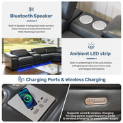 Power Recliner Sectional Sofa with Bluetooth Speakers, L-Shaped Living Room Furniture Set with Wireless Charging, LED Lights, Storage Console & Cup Holders, Living Room Furniture