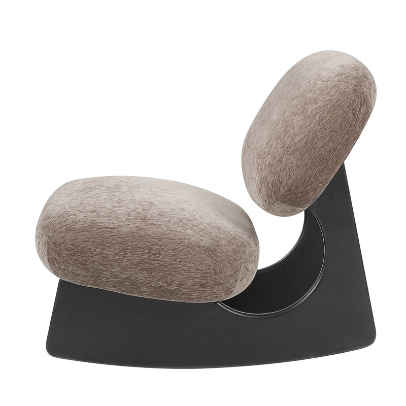 Modern Curved Hollow Base Rocking Accent Chair, Soft Textured Chenille Upholstered Armless Rocker Lounge Chair, Unique Sculptural Rocking Chair for Living Room Bedroom Nursery