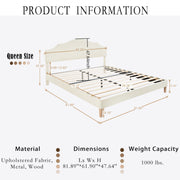 Queen Size Bed Frame Upholstered Platform Bed with Adjustable Headboard,Linen Fabric Padded,Modern Simple Style Platform Bed No Box Spring Needed, Easy Assembly, Beige