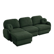 Oversize Chenille L-Shaped Sofa,Deep Seat Sofa Couch with Movable Ottoman,Exquisite round pillows and quilted back cushions,Recessed Base Frame Legs,Easy Assembly,Fits Living Room,Green