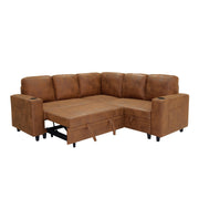 Foil Fabric upholstered L-Shape Sectional Sofa Bed with Pull Out Sleeper and Storage, Convertible Corner Couch with Cup Holders & Side Pockets for Living Room