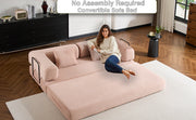 Convertible Sleeper Sofa Bed with Cylindrical Pillow, Corduroy Folding Mattress Couch with Fixed-Shape Frame, Floor Sofa Lounge Couch for Living Room Bedroom (Pink)