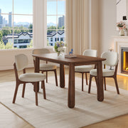 63' Solid Wood Dining Table Set with 4 Upholstered Chairs, Farmhouse Dinner Table Set of 5 Piece with Walnut Finish & Beige Chenille Seats, Heavy-Duty Support up to 1000 lbs, Easy Assembly