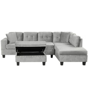 Modern Sectional Sofa With Storage Ottoman, L - Shape Couch With 2 Pillows And Cup Holders