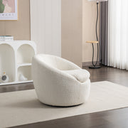 Winnie Modern Teddy Boucle Fabric Barrel Chair, 360° Swivel, White