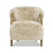 Becker - Rustic Oak Sheepskin Upholstered Accent Arm Chair - Taupe Beige