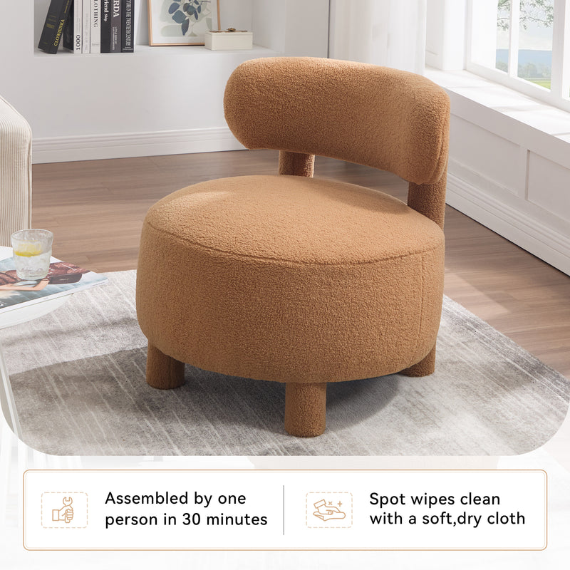 063-Teddy Fabric armless accent chair with curved backrest and solid wooden legs upholstered chair slipper side chair for primary living space bedroom vanity room or reading room ,Khaki
