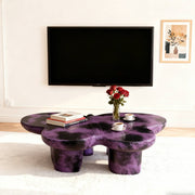 Modern Coffee Table Faux Travertine Textured for Livingroom/Office,Purple + Black