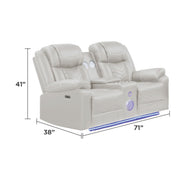 Challenger Modern Contemporary LED Power Recliner 3PC(Sofa + Loveseat + Chair) including cup holders Loveseat with console & Bluetooth speakers made with wood and metal frame in Beige