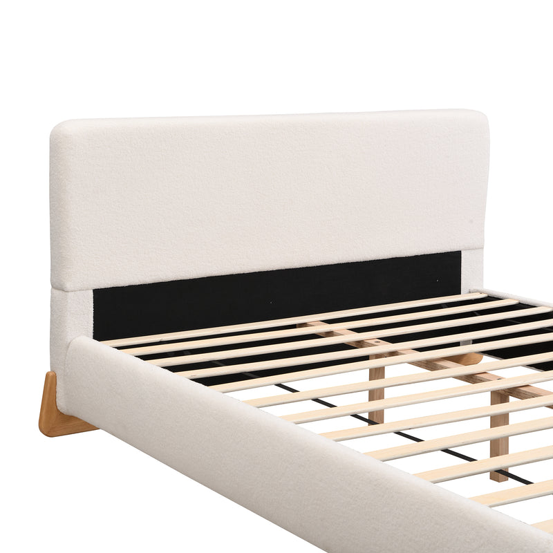 Elegant Boucle Upholstered Bed, A Luxurious and Comfortable Bedroom Centerpiece, Full Size, White