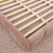 King Size Elegant Chenille Upholstered Platform Bed Frame, Thick Curved Headboard & Wrapped Footboard, Low Profile Floor Bed, No Box Spring Required, Easy Assembly, Pink