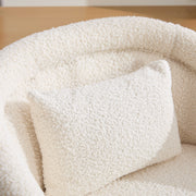 Swivel Accent Chair with Teddy Upholstery in White, 360-Degree Rotating Barrel Chair for Living Room, Bedroom, or Office, Made of Fabric and Solid Rubber Wood