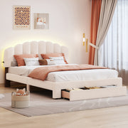 Teddy Fleece Queen Size Upholstered Platform Bed with Drawer, Beige(Old SKU: WF309187AAA)