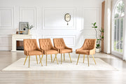 Leather Upholstered Modern Dining Chair with Diamond Tufted Button Back - Dining Room Negotiation Room Cafe Office Accent Chair (Light Brown, Set of 2)