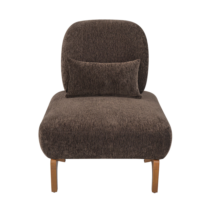 Modern Armless Accent Chair with Curved Wood Base, Linen Upholstered Slipper Chair with Lumbar Pillow, High-Back Lounge Chair for Living Room, Bedroom & Reading Nook,