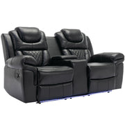 3 Pieces Recliner Sofa Sets Home Theater Seating Manual Recliner Chair With Center Console And LED Light Strip For Living Room