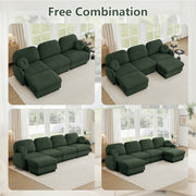 Oversize Chenille L-Shaped Sofa,Deep Seat Sofa Couch with Movable Ottoman,Exquisite round pillows and quilted back cushions,Recessed Base Frame Legs,Easy Assembly,Fits Living Room,Green