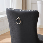 Dining Room Chairs Set of 2,Vintage Sheepskin Texture PU Leather,High Back with Button Tufted & Nailhead Trim,Wood Frame,S-Spring & Resilient Sponge Cushion,Ideal for Kitchen,Charcoal Black,SW1101BK