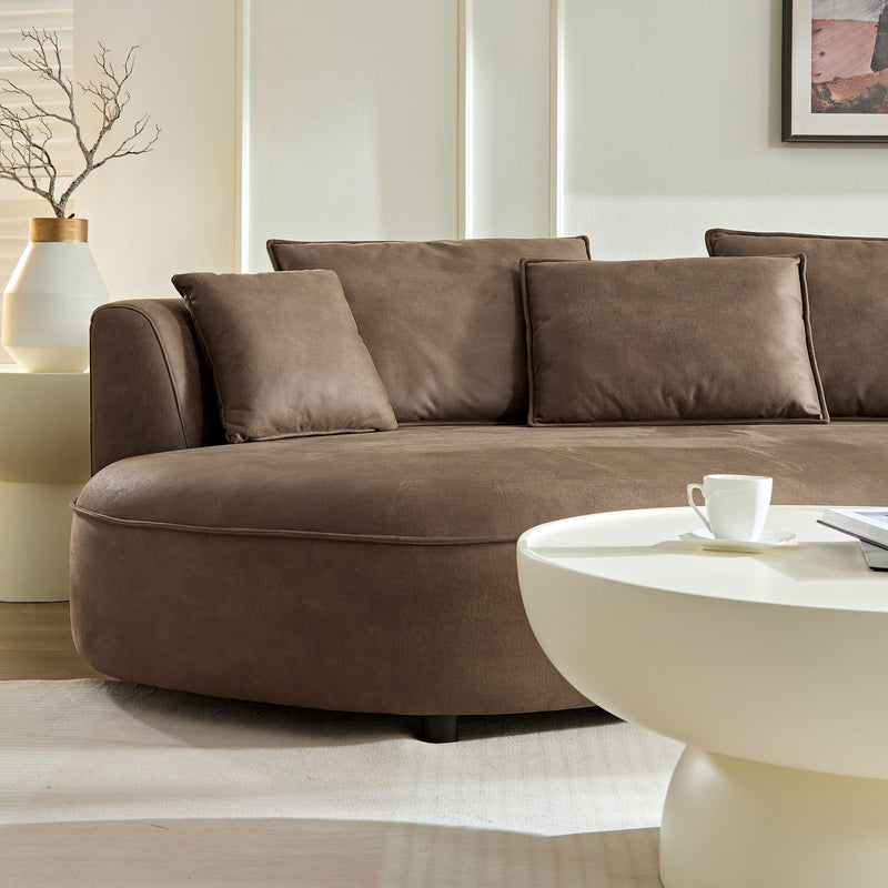 Modern Sectional Curved Sofa Couch for Living Room,Leathaire Upholstered 5-Seat Sofa Couch, Technology Cloth Couch Set for Apartment Office,Brown