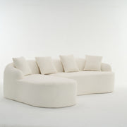 Boneless L-Shape Sectional Sofa with Curved Chaise,White Modular Chenille Compression Couch,30D High-Density Foam,Minimalist Modular Couches Sleeper for Living Room Bedroom Apartment Lounge.