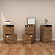 3 in 1 Vanity Desk with 3 Drawers and Rolling Stool, Compact Vanity with Flip Top Mirror and Lights, Modern Small Makeup Vanity Table (Walnut Color)