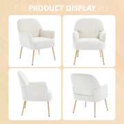 Velvet Accent Chair, Modern Upholstered Armchair with Metal Legs, Beige Velvet Fabric, Ergonomic Design for Living Room, Bedroom, Office, and Cafe
