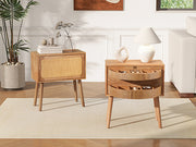 Rotating Hidden Compartment Nightstands, Mid Century Modern Concealment Furniture, Rattan Bed Side Table, Compartment End Table with Wood Legs, Bedside Tables for Bedroom, Living Room, Dorm, Natural