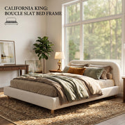 California King Size Upholstered Bed With Boucle Fabric,Curved-Shape Design Thick Headboard, Solid Wood Legs,White (old sku N757P411871K)